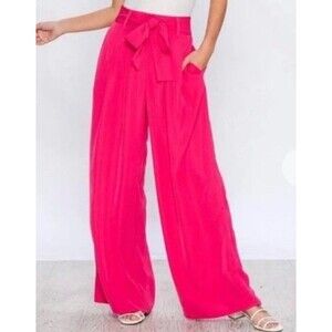 Flying Tomato (M) Women's Hot Pink High Waisted Wide Leg Palazzo Pants (No Belt)